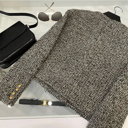 Korean-Style Tweed Top Coats – Slim Single-Breasted Coat for Women