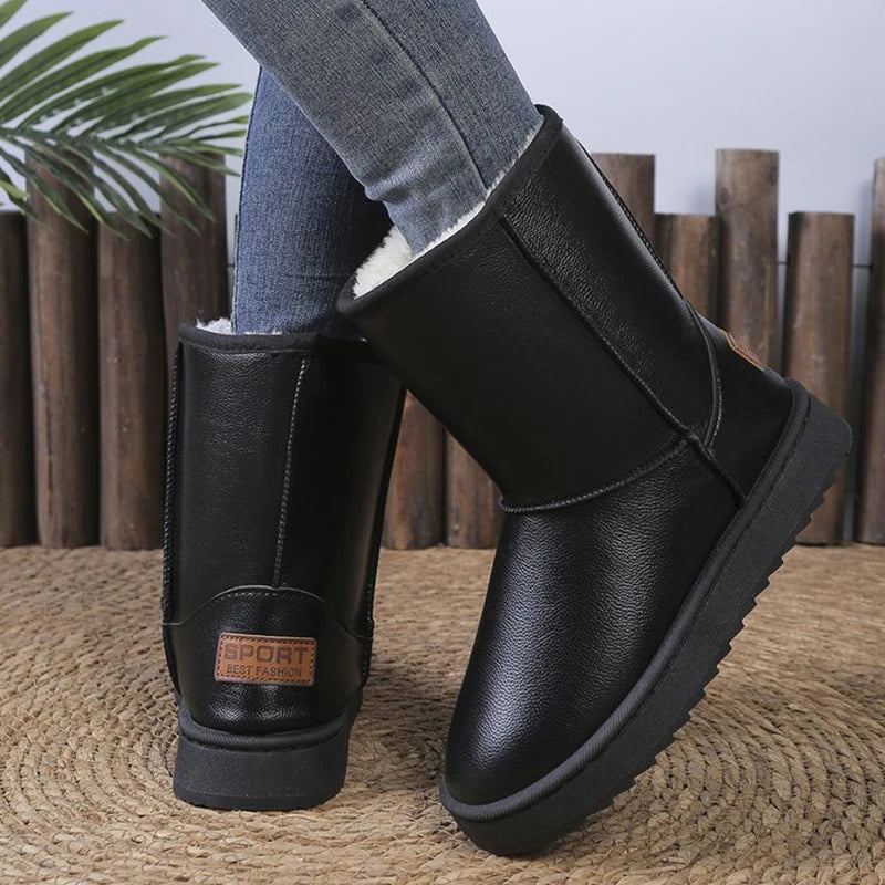 Womens Winter Platform Snow Boots Waterproof Non Slip Thick Plush Mid Calf-Boots For Warm Winter Shoes