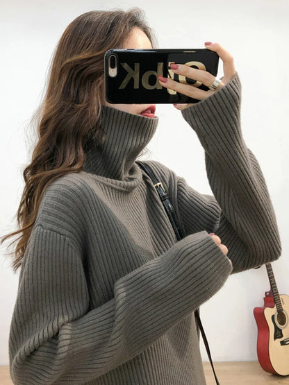 2025 Womens Half Turtleneck Sweater Solid Color Loose Long Sleeve Zipper Top Sporty Casual Autumn Sweatshirt