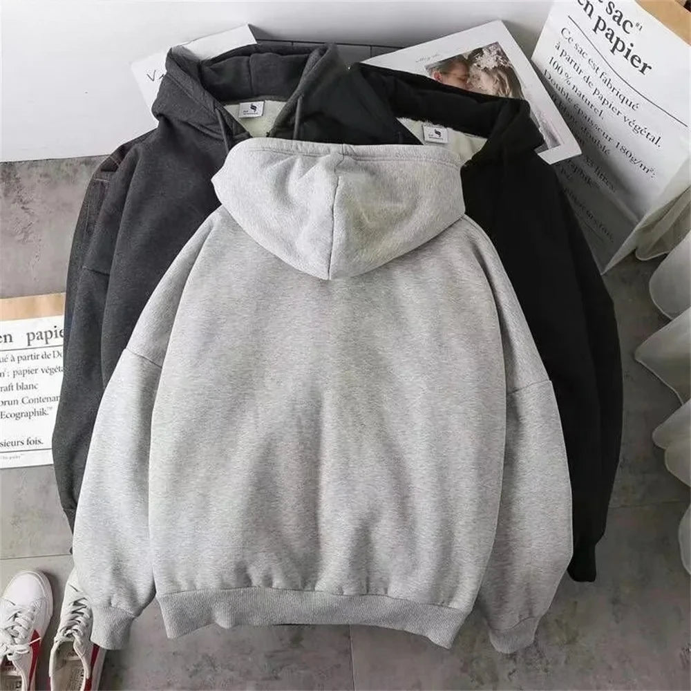 Straight Style Zipper Long Sleeve Women Hoodies