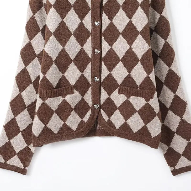 Unique Geometrical Pattern Knit Cardigan Sweater