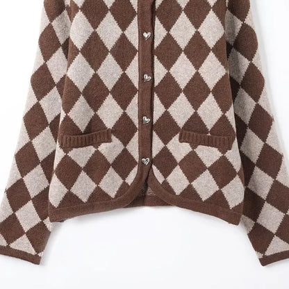 Unique Geometrical Pattern Knit Cardigan Sweater