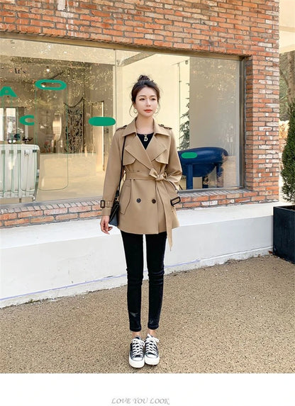 Womens Korean Style Long Khaki Red Trench Coat