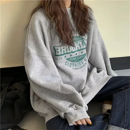 2025 Womens Hoodies Office Lady Loose Coat Korean Fashion Letter Printed Pullover Y2k Spring Sweatshirts