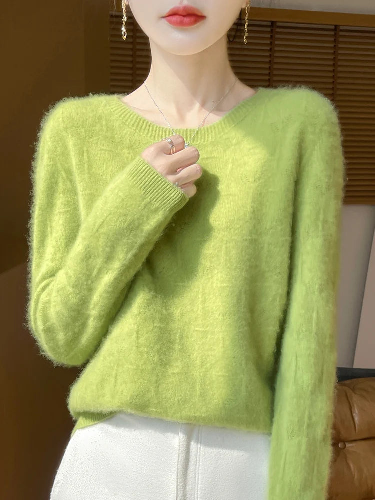 Women S Autumn Winter Sweater Temperament Commuter Round Neck Hollow Out Knit Top Pullover For Women