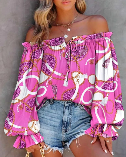 Off Shoulders Sleeveless Abstract Printed Women Blouse