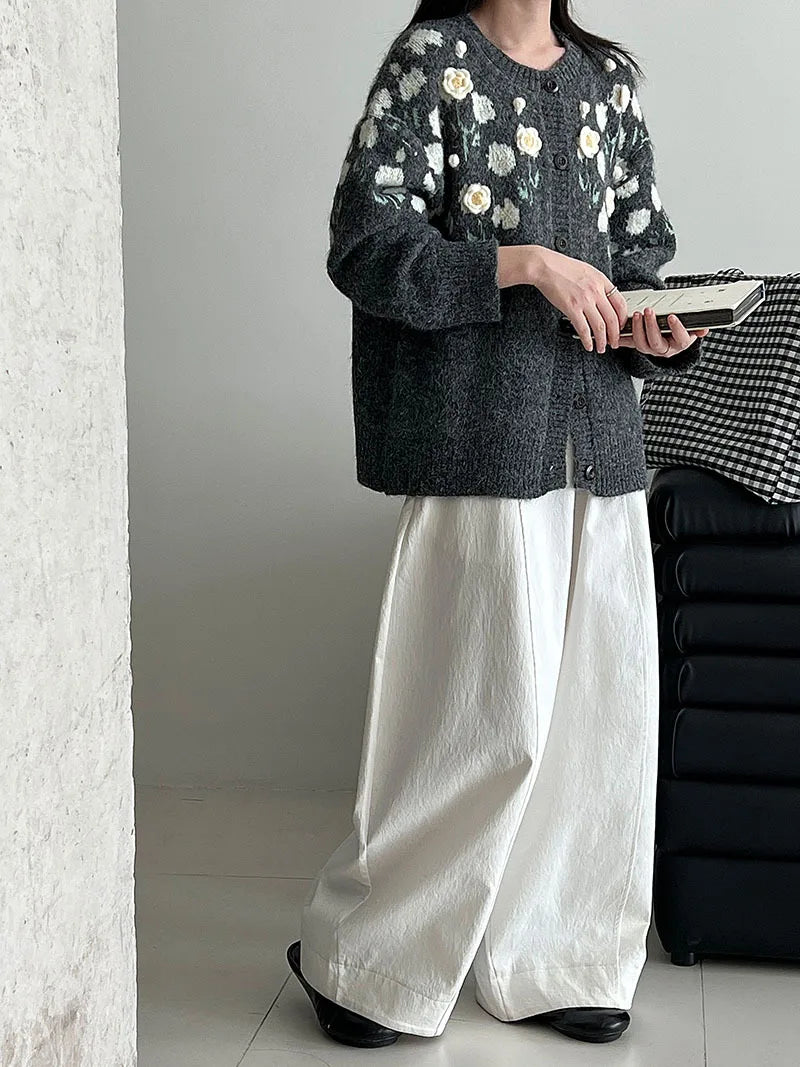 Floral Embroidered Knit Cardigan – Autumn Casual Sweater for Women