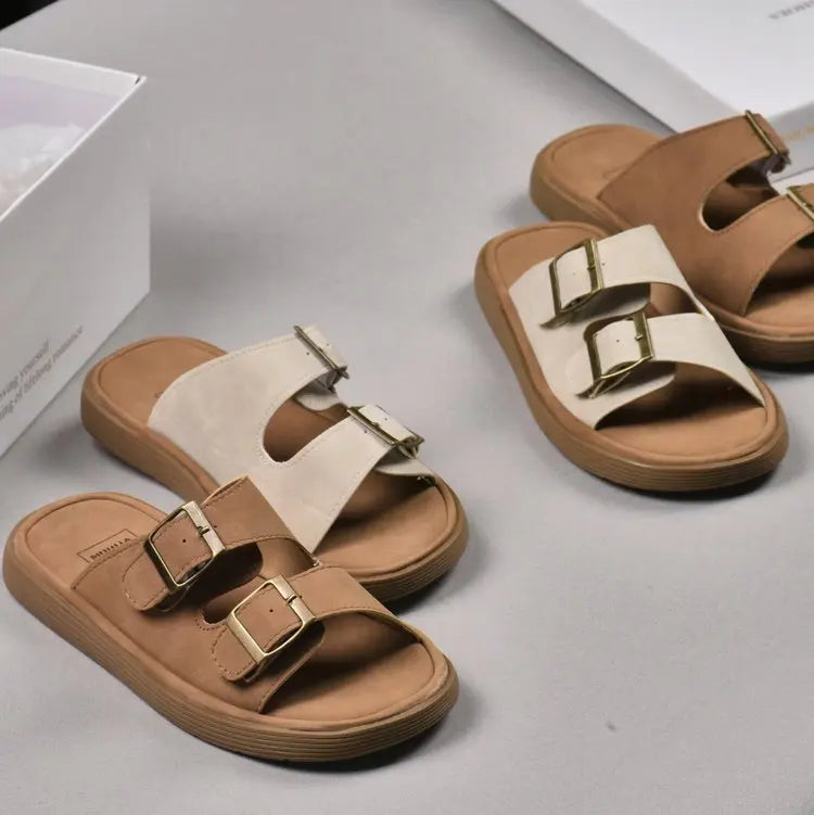 Luxury Cork Flat Slippers for Women – Summer Beach Sandals