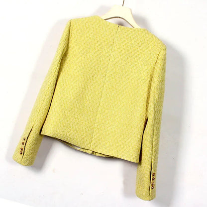 Korean-Style Tweed Top Coats – Slim Single-Breasted Coat for Women