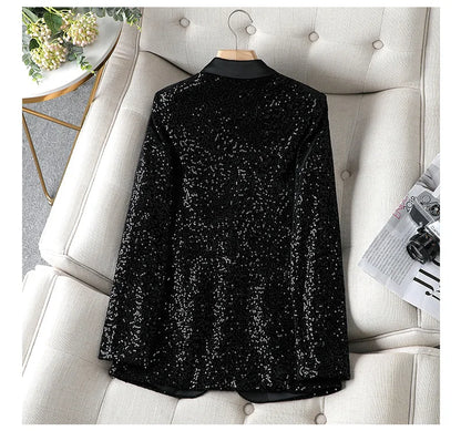 Sequined Shiny Long Sleeve Casual Office Style Blazer Coat For Women