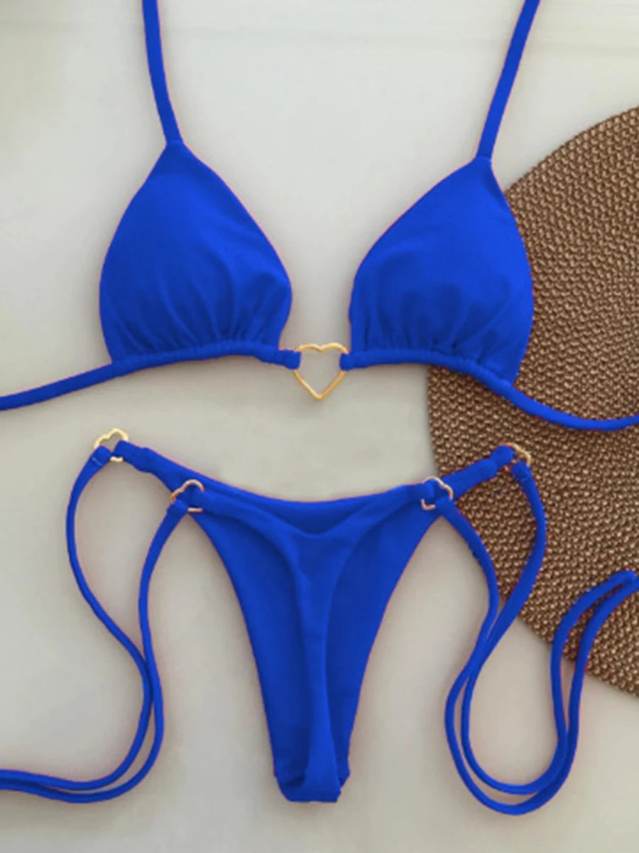 Black Gold Heart Detail String Bikini Aesthetic