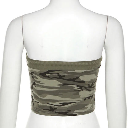 Strapless Camouflage Design Sexy Crop Tops