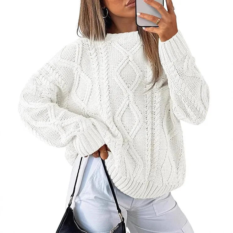 Autumn Winter Mock Neck Batwing Sleeve Women Knitted Sweater