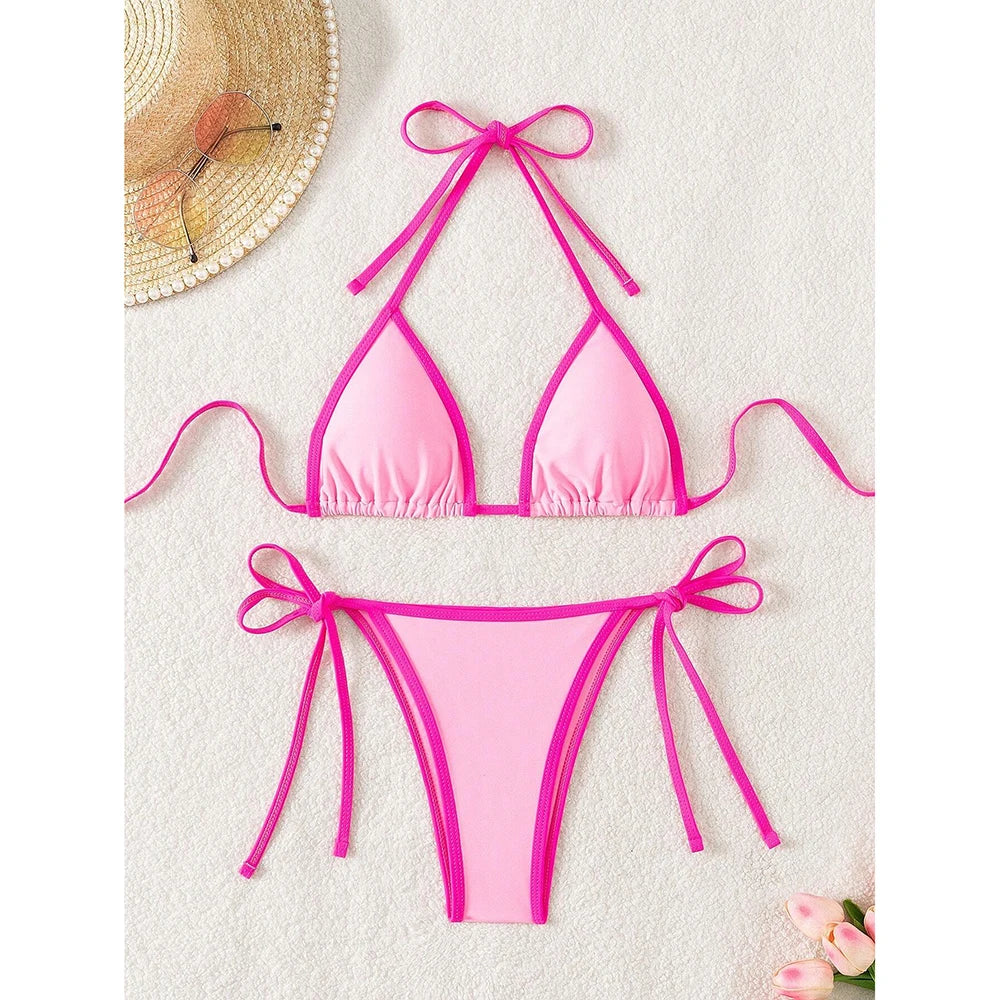 Sexy Patchwork Bikini Set For Women Bandeau Swimsuit 2025 Micro Thongs Beachwear