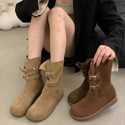 Buckle Decoration Slip On Comfortable Simple Winter Boots For Women