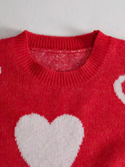 Women S Fashionable Fall Winter Heart Print Sweater Cozy Pullover For Leggings Trendy Winter Sweater With Sweat Necklace