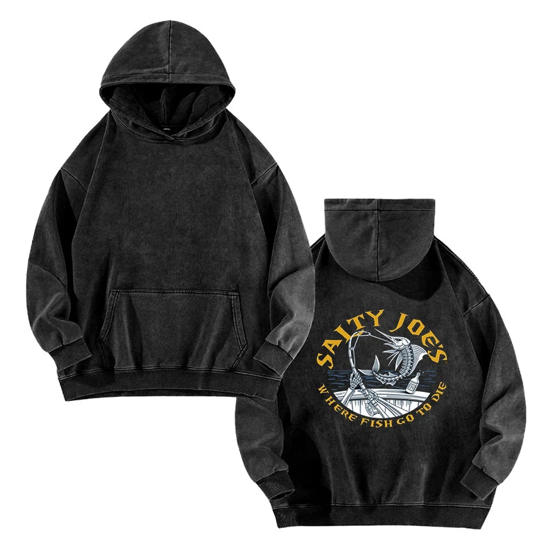 Men’s Graphic Logo Hoodie – Washed Cotton Pullover Sweatshirt for Casual Streetwear All Seasons