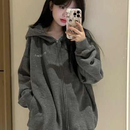 Korean Style Zipper High Quality Hooded Sweatshirts For Women