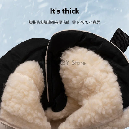 2025 Winter Plus Size Anti Skid Boots Thick Wool Warm Fashion Middle Boots Outdoor Snow Boots With Wedges For Women