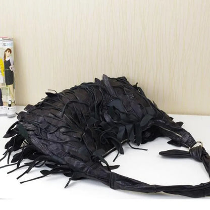 Tassel Black Leather Messenger Bag