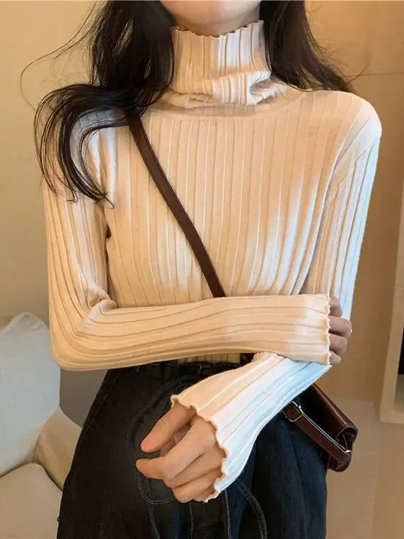 Womens Regular Style Black White Turtleneck Winter Sweaters