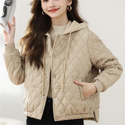 Womens Short Quilted Jacket O Neck Loose Fit Contrast Color Coat Casual Single Breasted Chic Outerwear