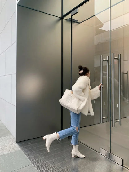 Elegant Zipper Closure Women Suede Boots