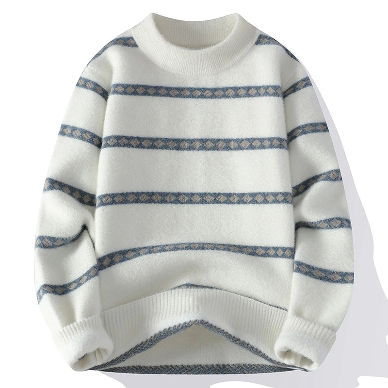 2025 Autumn Winter New Stripe Contrast Knitted Sweater For Women Stylish Warm Top