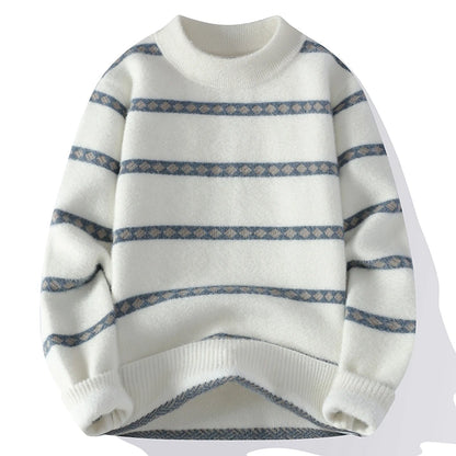 2025 Autumn Winter New Stripe Contrast Knitted Sweater For Women Stylish Warm Top