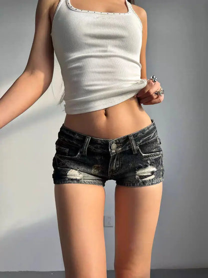American Hot Style Womens High Waist Peach Hip Denim Shorts
