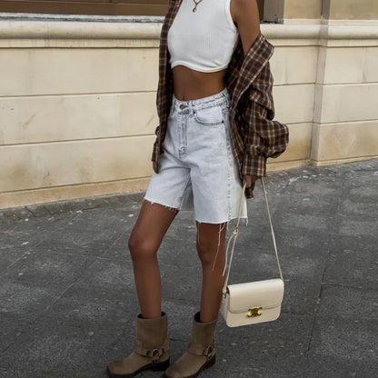 Beading Fashion Irregular Stretch Denim Short