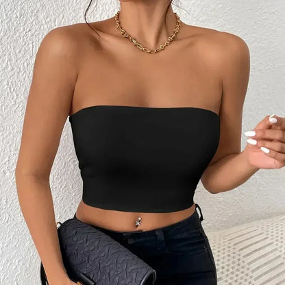 Sexy Bodycon Crop Tube Top – Solid Stretchy Casual Women's Clothing for Everyday Wear