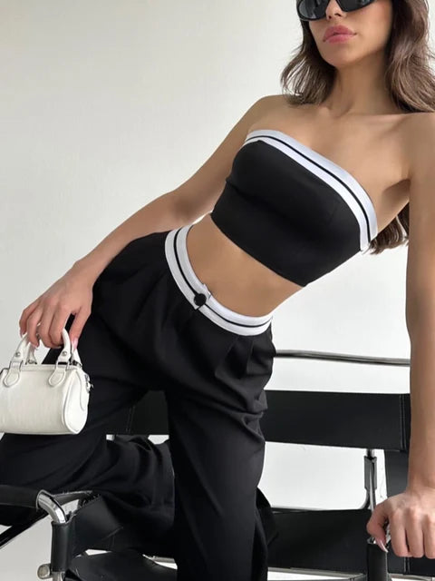 Strapless Top Wide Leg Pant Two Pieces Sexy Tracksuit Style Jumpsuits