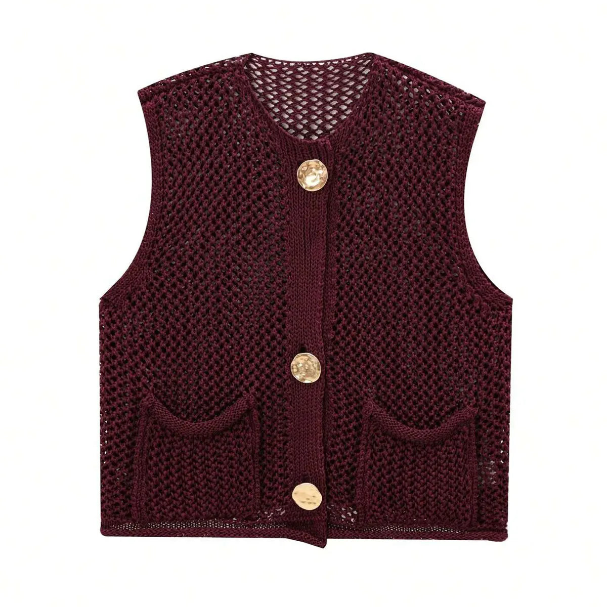 Womens Elegant Round Collar Single Breasted Buttoned Sweaters