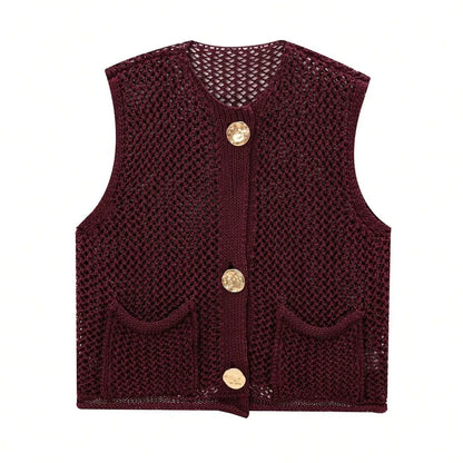 Womens Elegant Round Collar Single Breasted Buttoned Sweaters