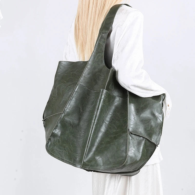 Luxury Soft Leather Shoulder Bag For Women Large Shopper Tote Messenger Bag