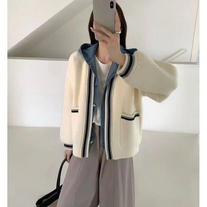Cool Long Style Denim Pack Knitted Cardigan Sweaters