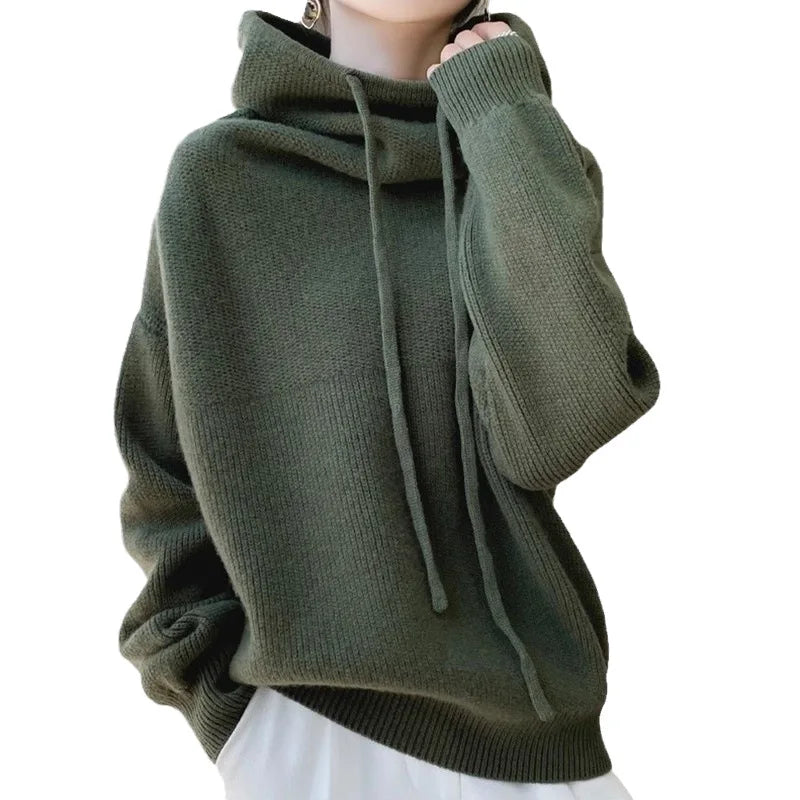 High Neck Hooded Sweatshirt Dress Chic Office Pullover For Women
