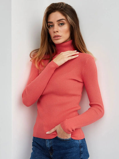 2025 Autumn Winter Women S Thick Ribbed Knitted Turtleneck Sweater Slim Fit Long Sleeve Pullover Soft Warm