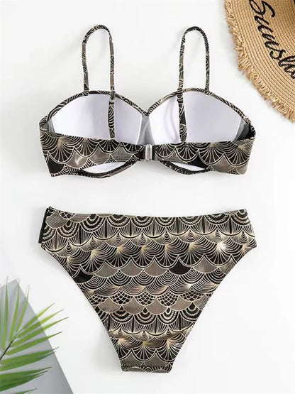 Luxury Resort Gold Wave Pattern Bikini Set for Vacation Mood