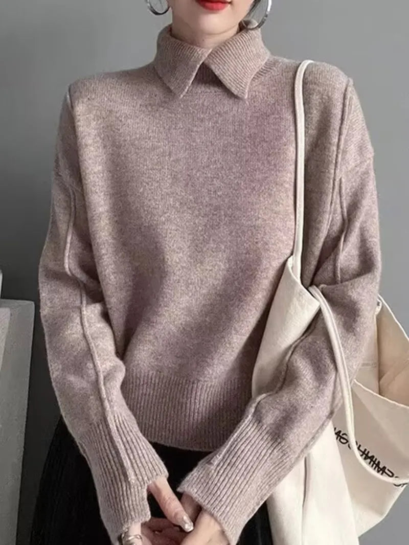 Soft Girl Aesthetic: Elegant Pastel Pink Collared Knit Sweater