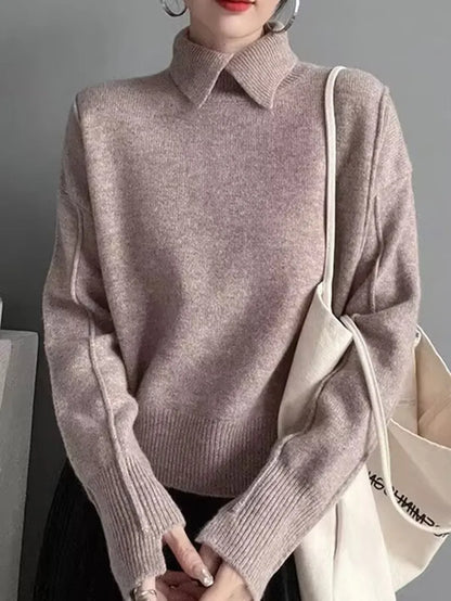 Soft Girl Aesthetic: Elegant Pastel Pink Collared Knit Sweater