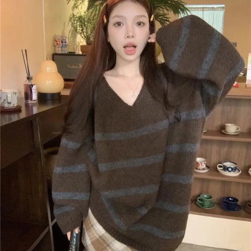 Retro V Neck Twist Knitted Women Winter Sweaters