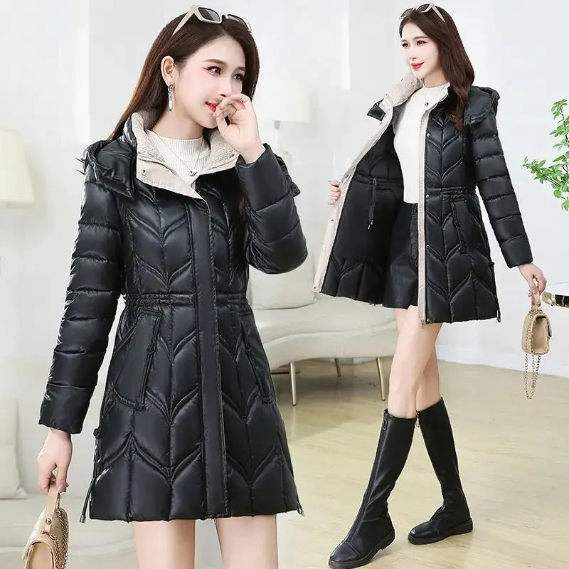 2025 New Winter Jacket Coats For Women Hooded Glossy Down Cotton Parka Warm Casual Padded Cotton Coat