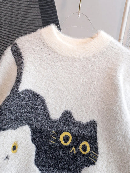 Abstract Art Cat Pattern Knit Pullover 3d Printed Winter Sweater For Unisex Casual Style