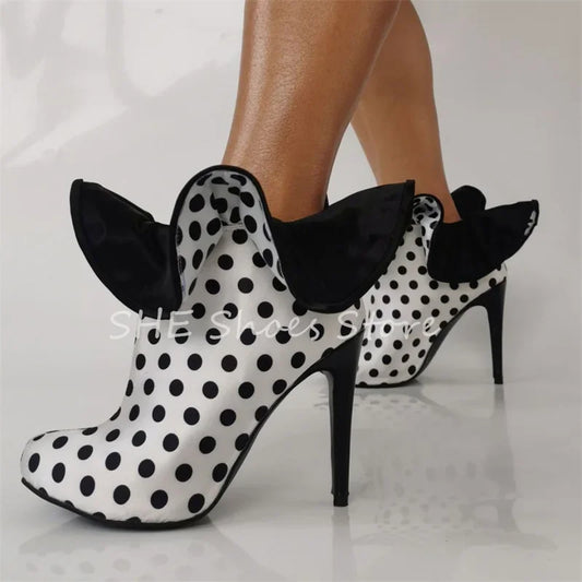 Caotic High Heel Polka Dot Leather Lace Up Women Boots