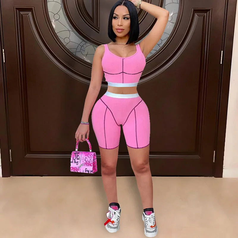 Striped Womens Outfit Set Top Shorts