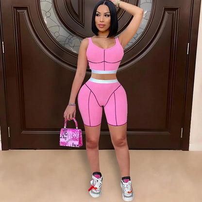 Striped Womens Outfit Set Top Shorts