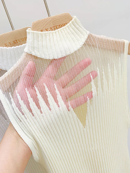 Modern Texture: Half-Neck Mesh Knitted Top