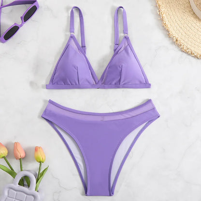 Lavender Purple Mesh Panel Bikini Aesthetic